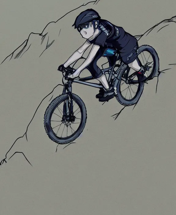 Prompt: an anime drawing of a mountain biker shredding a berm, 4k resolution, detailed, trending on artstation