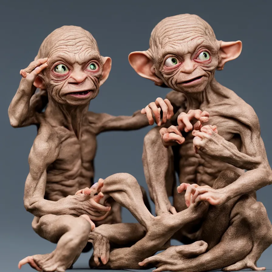 Prompt: Precious Moments figurine of Gollum, product photo, f2.8, 50mm