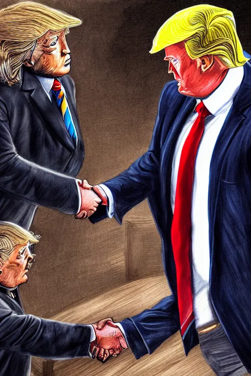 Image similar to harry potter shaking hands with donald trump, highly detailed, digital art, sharp focus, trending on art station