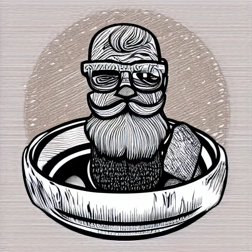 Image similar to bearded nerd turns bowl using woodlathe, vector art, monochromatic