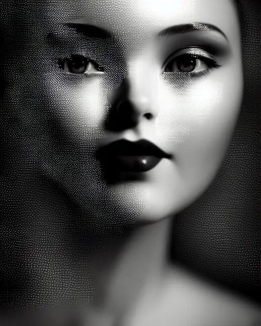 Image similar to black and white dreamy young beautiful female artificial intelligence, metropolis, cinematic, rim light, bokeh, photo - realistic, elegant, high detail, 8 k, masterpiece, photo taken in 1 9 3 0