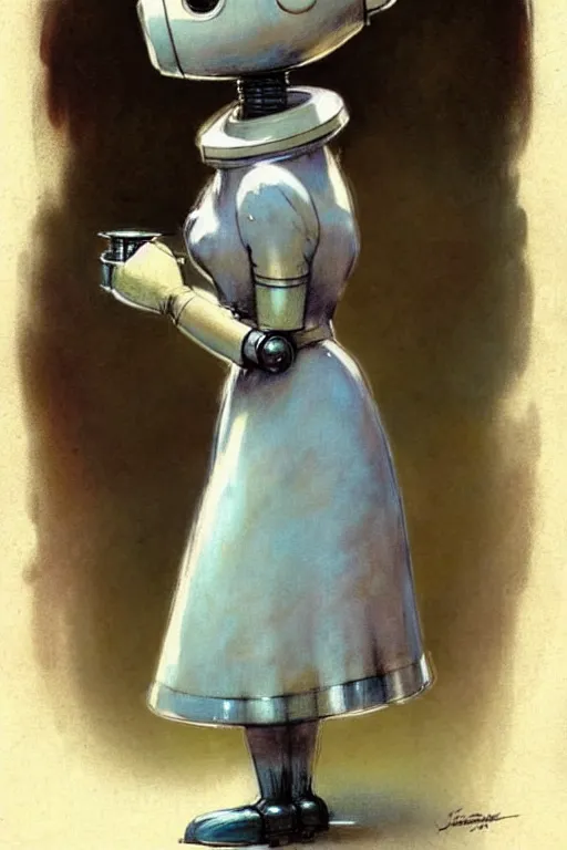 Image similar to (((((1950s robot waitress. muted colors.))))) by Jean-Baptiste Monge !!!!!!!!!!!!!!!!!!!!!!!!!!!