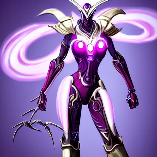 Image similar to highly detailed exquisite fanart, of a beautiful female warframe, but as an anthropomorphic elegant robot female dragoness, glowing eyes, shiny and smooth off-white plated armor, bright Fuchsia skin beneath the armor, sharp claws, robot dragon four fingered hands, and robot dragon three clawed feet, royal elegant pose, full body and head shot, epic cinematic shot, professional digital art, high end digital art, singular, realistic, DeviantArt, artstation, Furaffinity, 8k HD render, epic lighting, depth of field