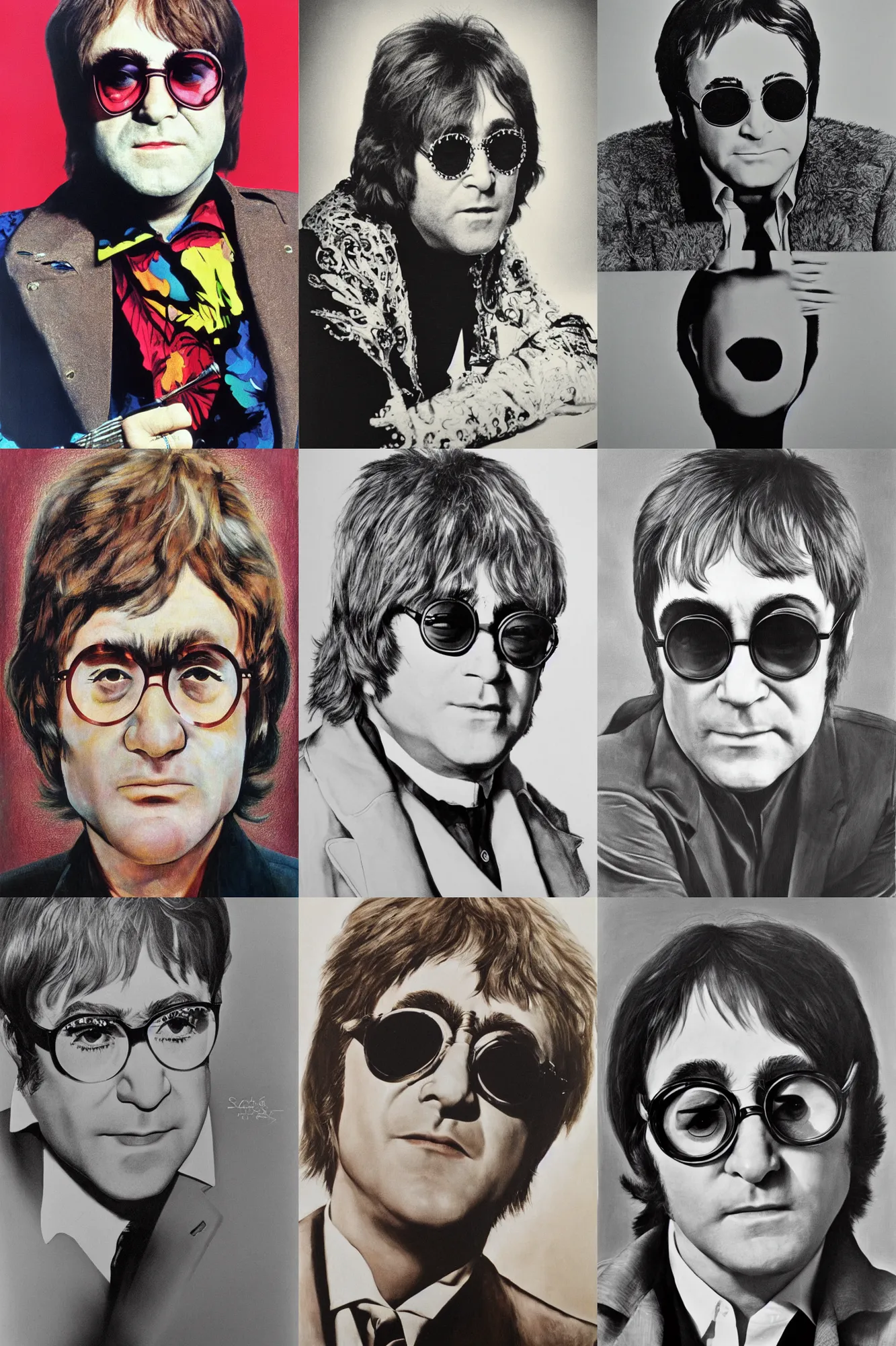 Prompt: Portrait of Elton John Lennon in 1970 by sebastian tinajero