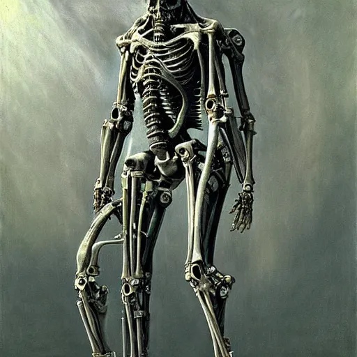 Image similar to biomechanical bone cyborg still frame from Prometheus movie by giger by Malczewski, undead king knight