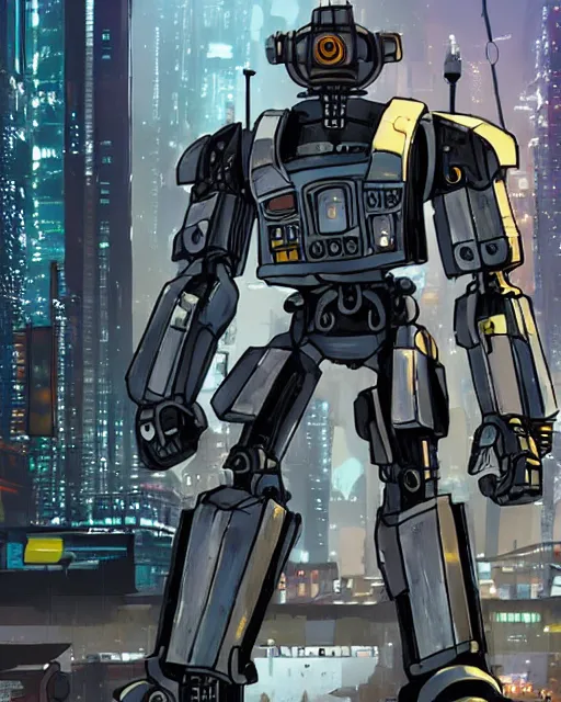 Image similar to mecha version of the tinman from the wizard of oz, danguiz, cyberpunk city street background