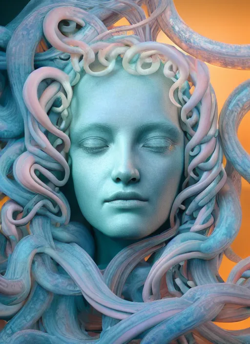 Prompt: medusa made of soft translucent wax, wooden art nouveau swirls, strong subsurface scattering, cables, tubes, subsurface scattering, in the style of ruan jia and beeple and giger, subsurface scattering, mystical colors, back light, rim light, dramatic lighting, 8 k, stunning scene, raytracing, octane render, trending on artstation