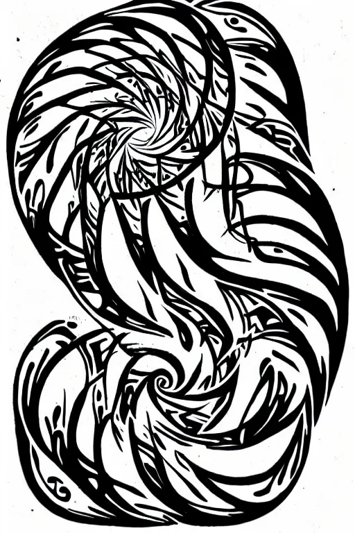 Image similar to a simple tattoo design of flying birds in a 8 shape spiral, black ink, logo