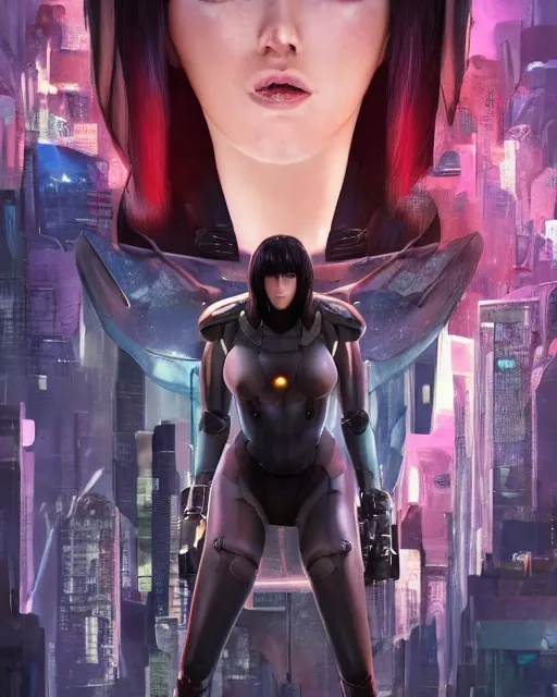 Image similar to weta disney pixar movie still portrait photo of motoko kusanagi ghost in the shell : : as cyborg woman by pixar : : by weta, wlop, ilya kuvshinov, rossdraws, artgerm, marvel, maxim cover, latex, octane render, sweaty, iridescent, bright morning, anime, liosh, mucha : :