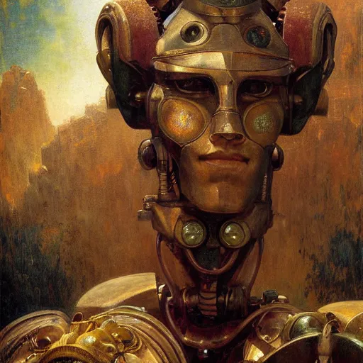 Prompt: highly detailed portrait of an humanoid robotic chameleon mecha, painting by gaston bussiere, craig mullins, j. c. leyendecker, lights, art by ernst haeckel, john william godward, hammershøi,