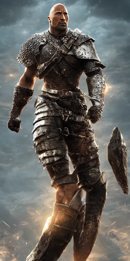 Image similar to portrait of dwayne johnson in fantasy armor from dark souls, 8 k