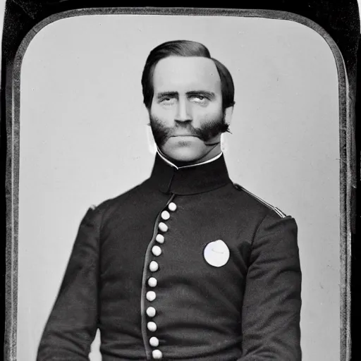 Prompt: civil war photograph of joe biden in uniform, portrait, daguerrotype, sideburns