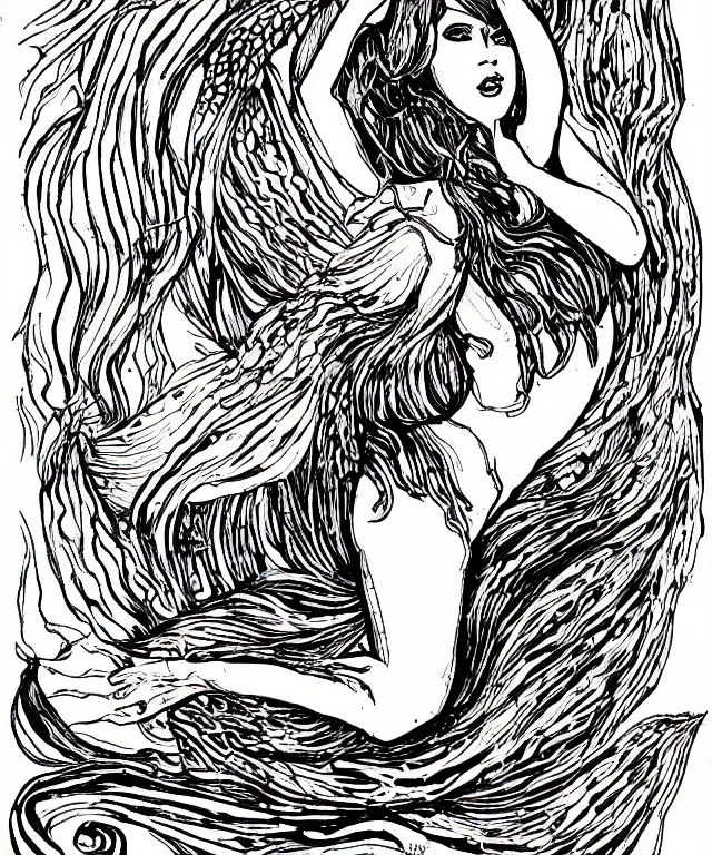 Image similar to black and white illustration, mermaid