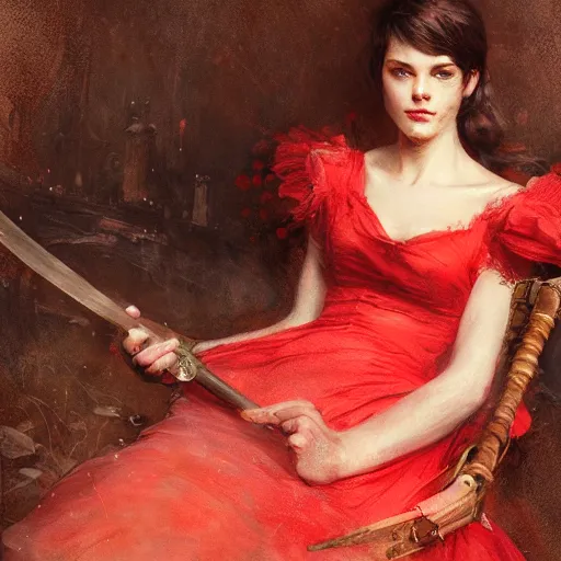 Image similar to Jean-Baptiste Monge and Solomon Joseph Solomon and Richard Schmid and Jeremy Lipking victorian genre painting portrait painting of a young beautiful woman marverl DC comic book character fantasy costume, red background