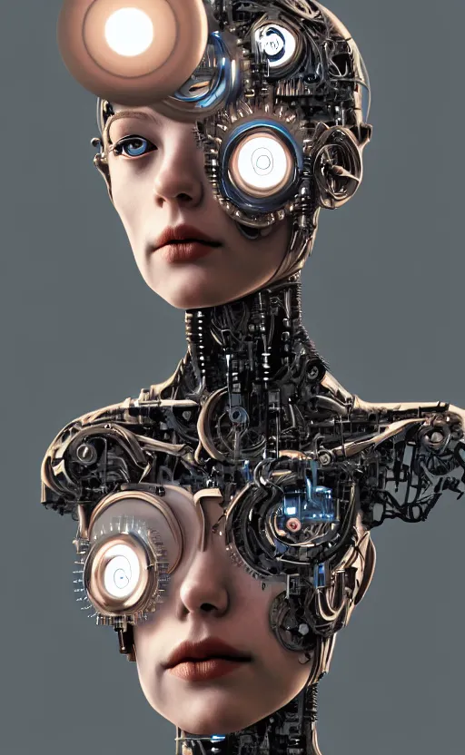 Image similar to a clockwork female robot, half human half robot, diffuse lighting, fantasy, intricate, elegant, highly detailed, lifelike, photorealistic, digital painting, artstation