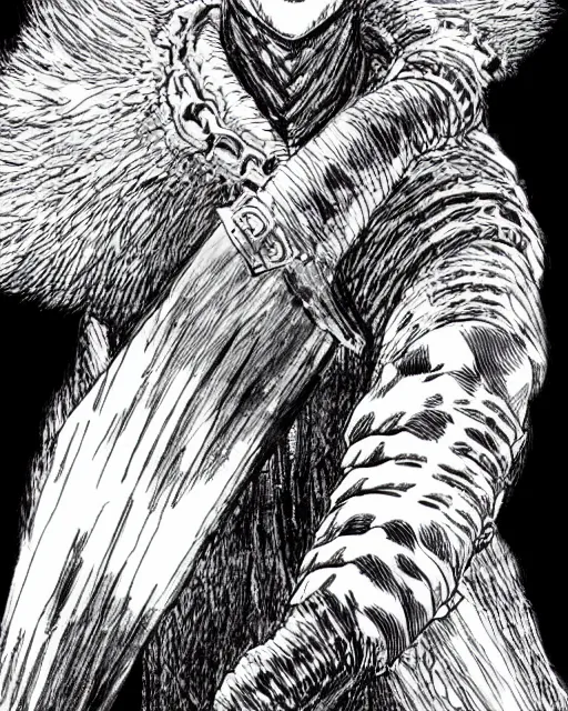 Image similar to guts berserk, character art by kentaro miura, handsome manga portrait illustration