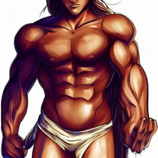 Prompt: well built man, rusty colored long hair, anime, high details,