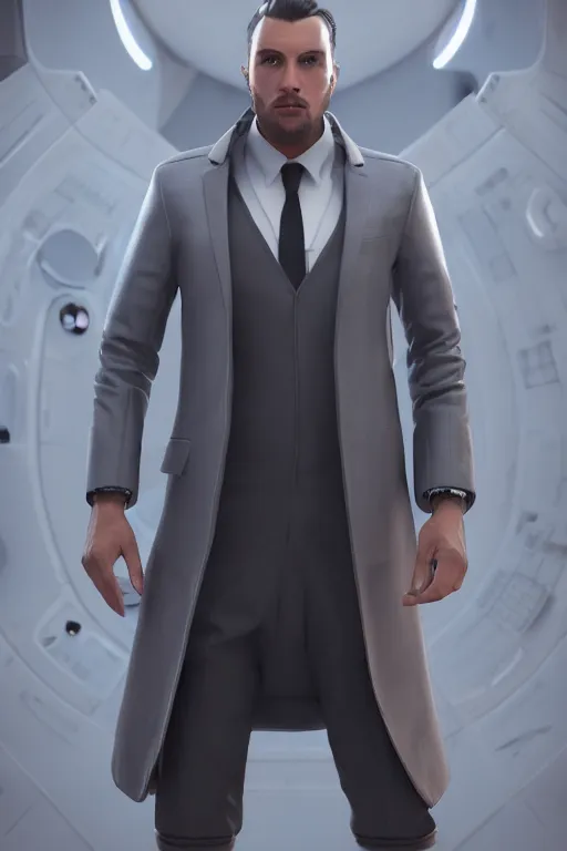 Image similar to a space traveller wearing a formal overcoat, portait photo profile picture, hyperrealistic concept art, octane render, unreal engine 5, digital art hi