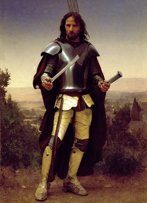 Prompt: aragorn with medieval armour, bouguereau