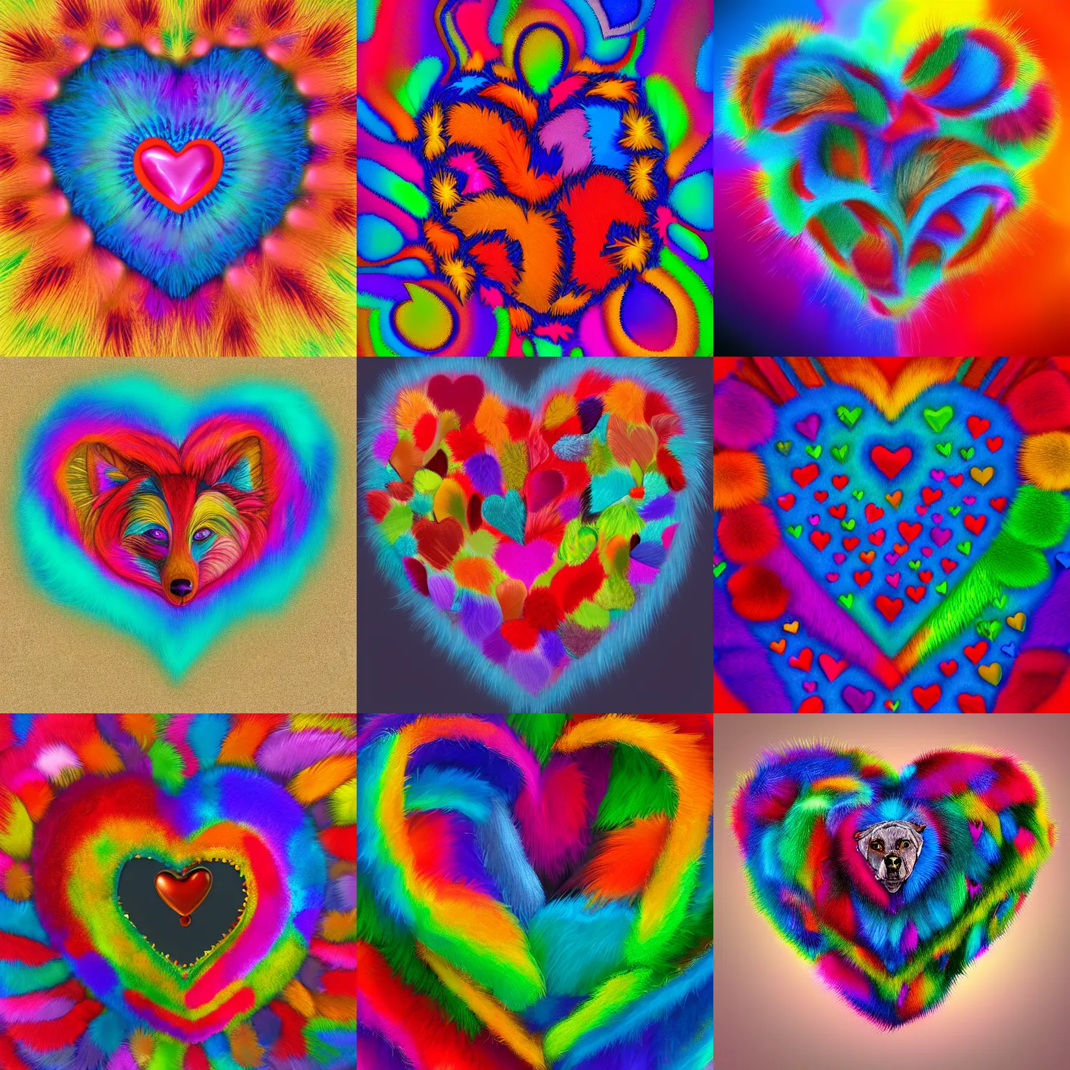 Prompt: a colorful heart made of fur, digital art, trending on artstation, detailed