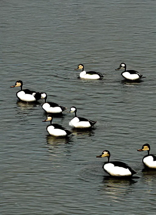 Prompt: old grainy photo of ducks forming a triangle shape