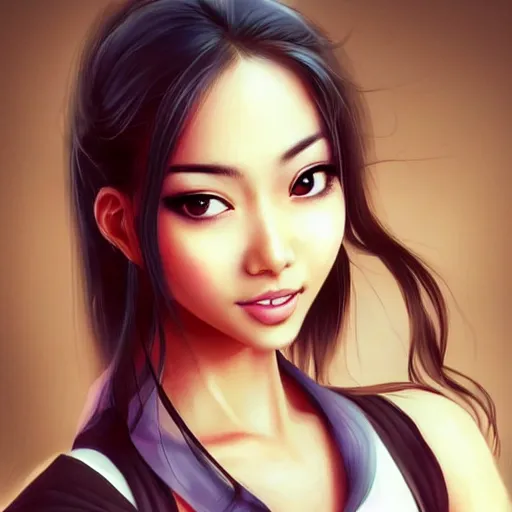 Prompt: very beautiful asian female mechanic, smiling, flirty, eye contact, perfect face, perfect body, drawn by artgerm