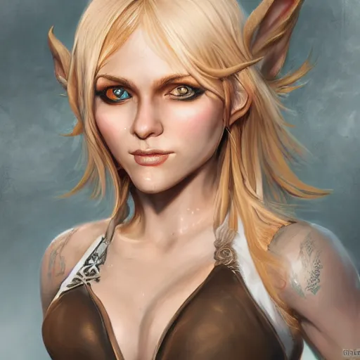 Prompt: high fantasy, portrait of blond elf woman, detailed face, detailed body, chef clothing, kitchen knife, ultradetailed digital illustration, epic atmosphere, artstation