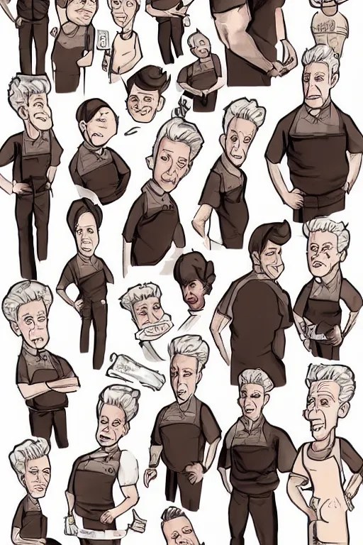 Image similar to gordon ramsay character design sheet