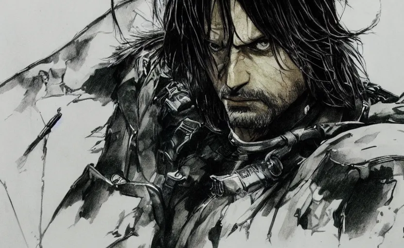 Image similar to yoji shinkawa drawing of aragorn,