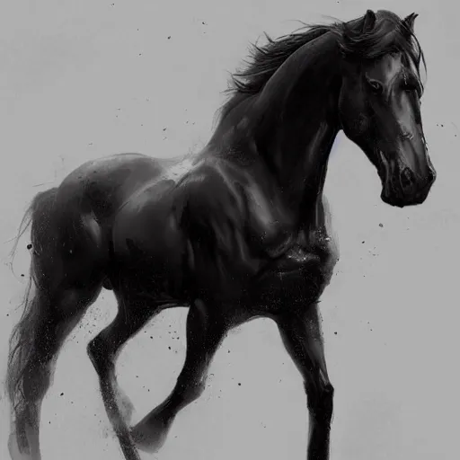 Image similar to a black horse The one who rode it carried a scale in his hand , digital Art, Greg rutkowski Trending artstation