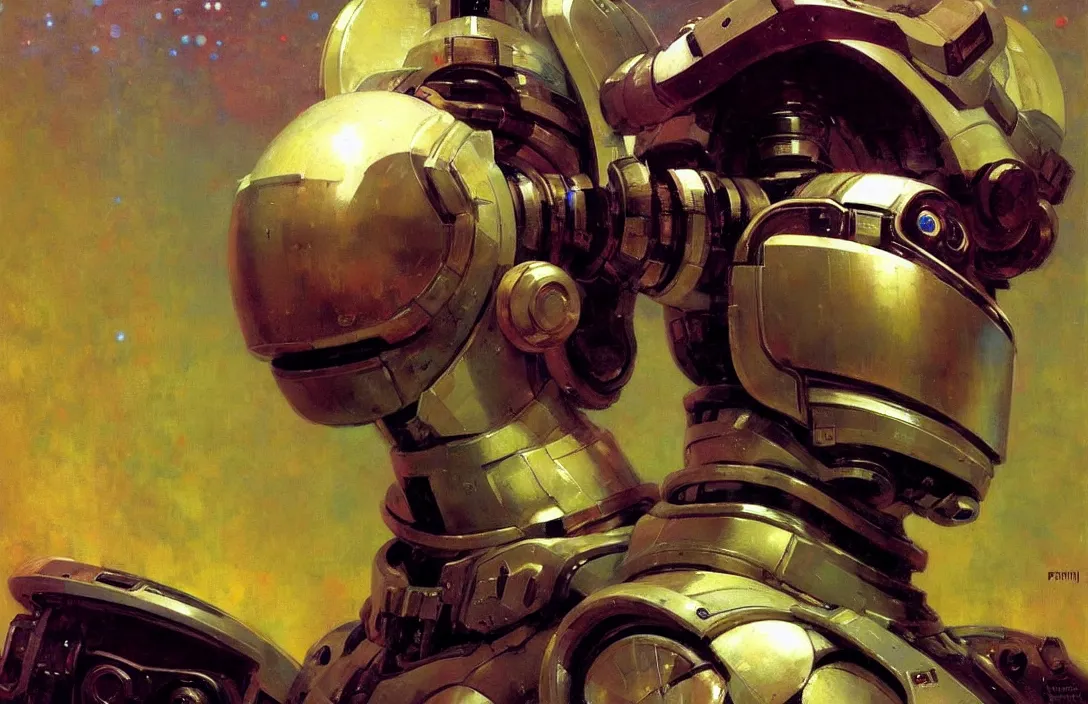 Prompt: portrait of futuristic space robot!!!!!!!!!!!!!!!!!!!!!!!!!!!, detailed face, detailed painting, epic lighting, by ilya repin, phil hale and kent williams