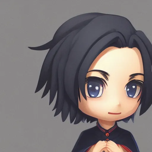 Image similar to face detailing portrait painting of wizard in the style of matte painting nendoroid and chibi, eyes in the style of nendoroid, middle close up, Julian ope, flat shading, 2D illustration, Swiss modernizm, ukiyoe style, simple dark backgrounds