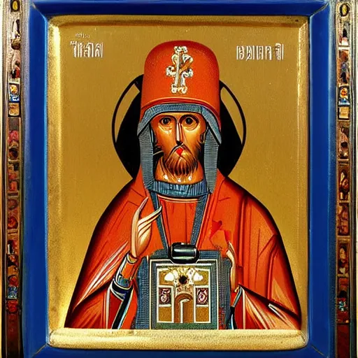 Image similar to wall-e robot, russian orthodox icon