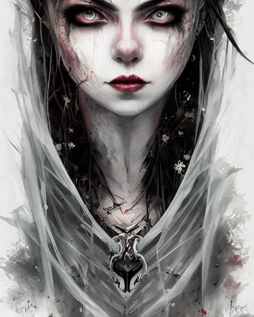 Image similar to vampire bride, hyper realistic face, beautiful eyes, fantasy art, in the style of greg rutkowski, intricate, hyper detailed, smooth