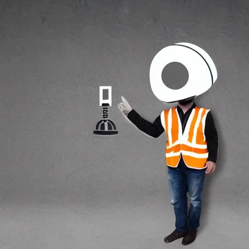 Prompt: architect as robot in site with hard hat portrait logo