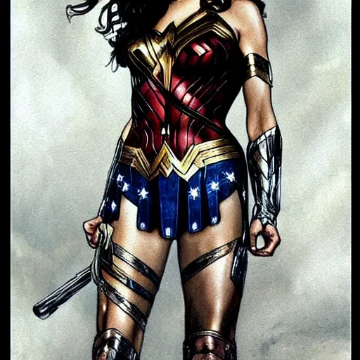 Prompt: Gal Gadot as Wonder Woman, by Luis Royo