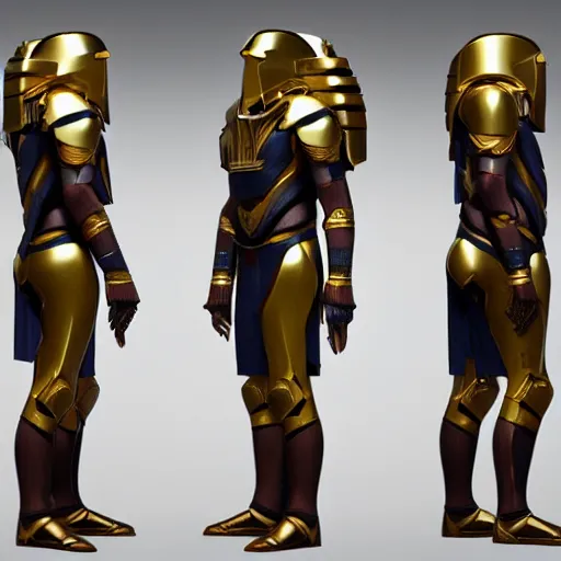 Image similar to egyptian pharaoh armor set for master chief, halo infinite, character design, octane render, cinema 4 d, award winning, beautiful aesthetic design, unreal engine 5, ultra detailed