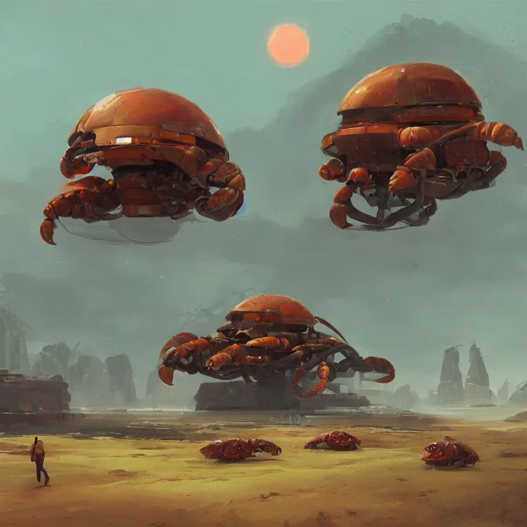 Image similar to mechanical hermit crab, sci-fi concept art, by John Harris, by Simon Stålenhag