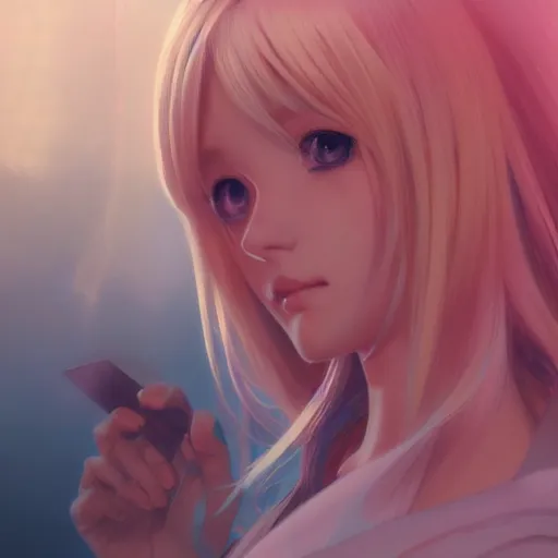 Prompt: portrait of a blonde anime girl which looks into the camera, volumetric lighting, glowing lights, 4k, octane, digital painting, artstation, concept art, sharp focus, illustration, art by artgerm and greg rutkowski and alphonse mucha