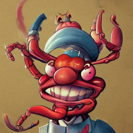 Prompt: portrait of mr krabs at the krusty krab, anthropomorphic crab, fantasy, art by chengwei pan, art by viktoria gavrilenko, detailed, intricate, trending on artstation