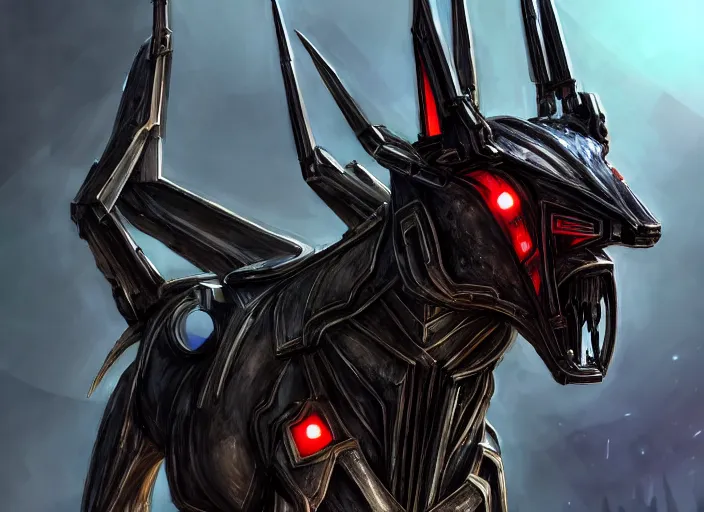 Prompt: cinematic, vore station handsome stunning realistic borg hound, mecha hound, taller than man, sharp armor, metal tail, sharp metal dragon claws, open metal maw, feral body, angular metal, glass visor, vore art, dragon art, furry art, digital art, warframe hound, furaffinity, deviantart, sofurry