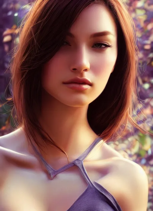 Prompt: photo of a gorgeous female in the style of stefan kostic, realistic, half body shot, sharp focus, 8 k high definition, insanely detailed, intricate, elegant, art by stanley lau and artgerm, bokeh foliage