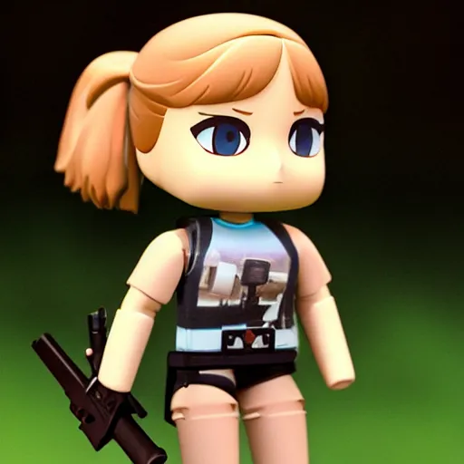 Image similar to jennifer lawrence, camp, ak 4 7, nendroid, stephen bliss style