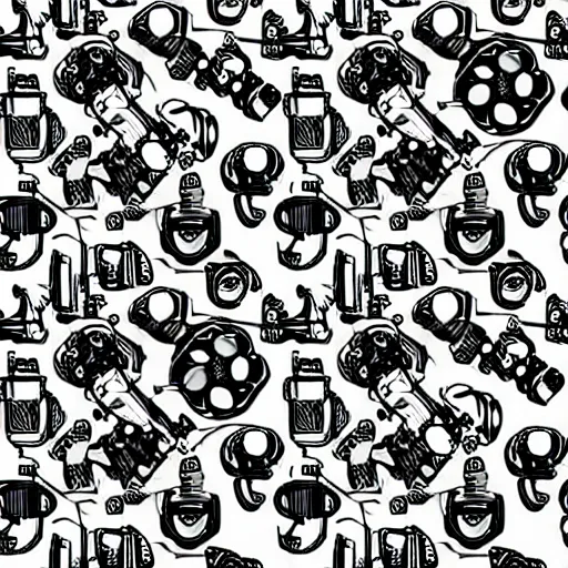 Image similar to seamless pattern showing microscopes. black and white, drawing, white background, seamless, ornament.