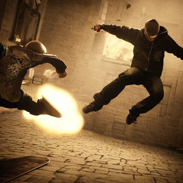 Prompt: tony hawk kick flipping over a boss in dark souls, dark cinematic, volumetric, realistic, cinematic lighting, ray tracing, unreal engine 5, unreal engine render, octane render, hyper realistic, photo, 8 k