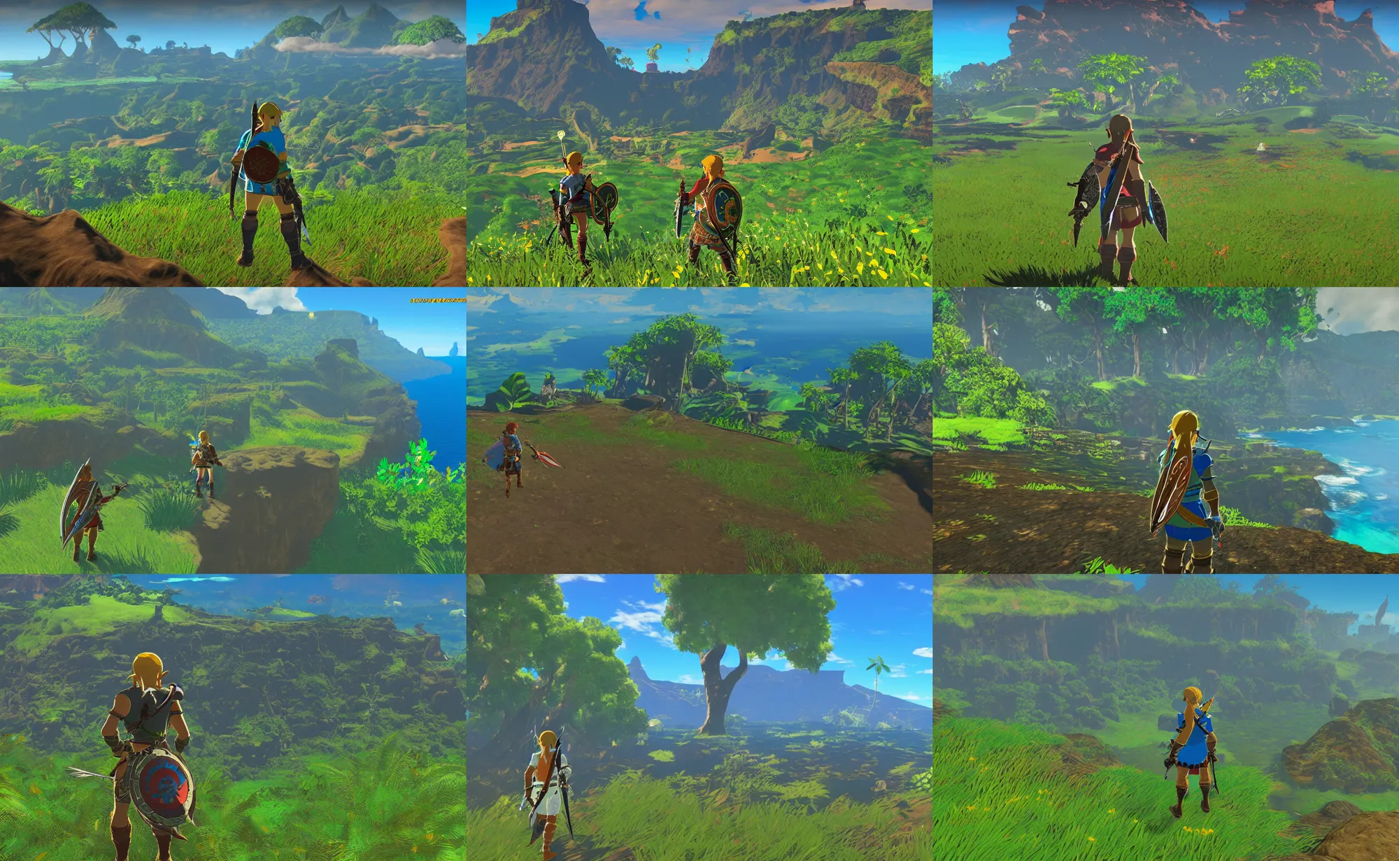 Prompt: reunion island, the legend of zelda breath of the wild, detailed screenshot