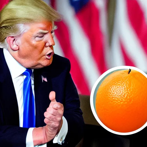 Prompt: donald trump with an orange fruit head