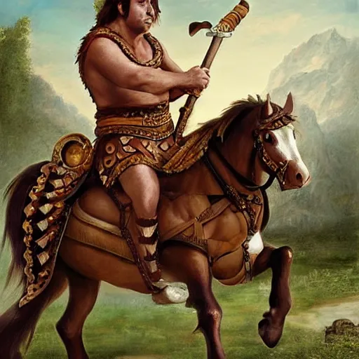 Image similar to portrait of danny devito as a hunnic barbarian on horseback