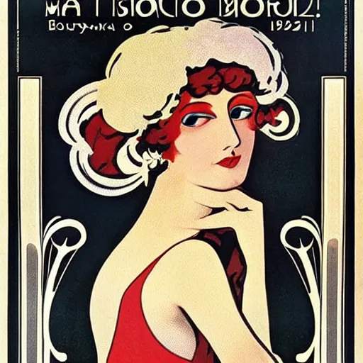 Prompt: italian art nouveau - mario borgoni, 1 9 2 3, poster for champagne