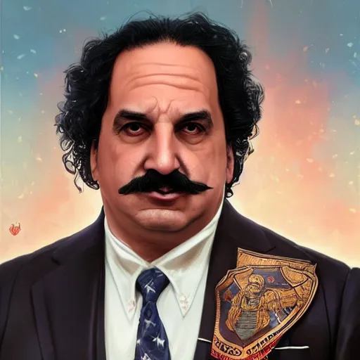 Image similar to handsome Ron Jeremy as President of United States of America as GTA character, sci-fi fantasy, closeup, D&D, intricate, elegant, highly detailed, digital painting, artstation, concept art, matte, sharp focus, illustration, art by Artgerm and Greg Rutkowski and Alphonse Mucha